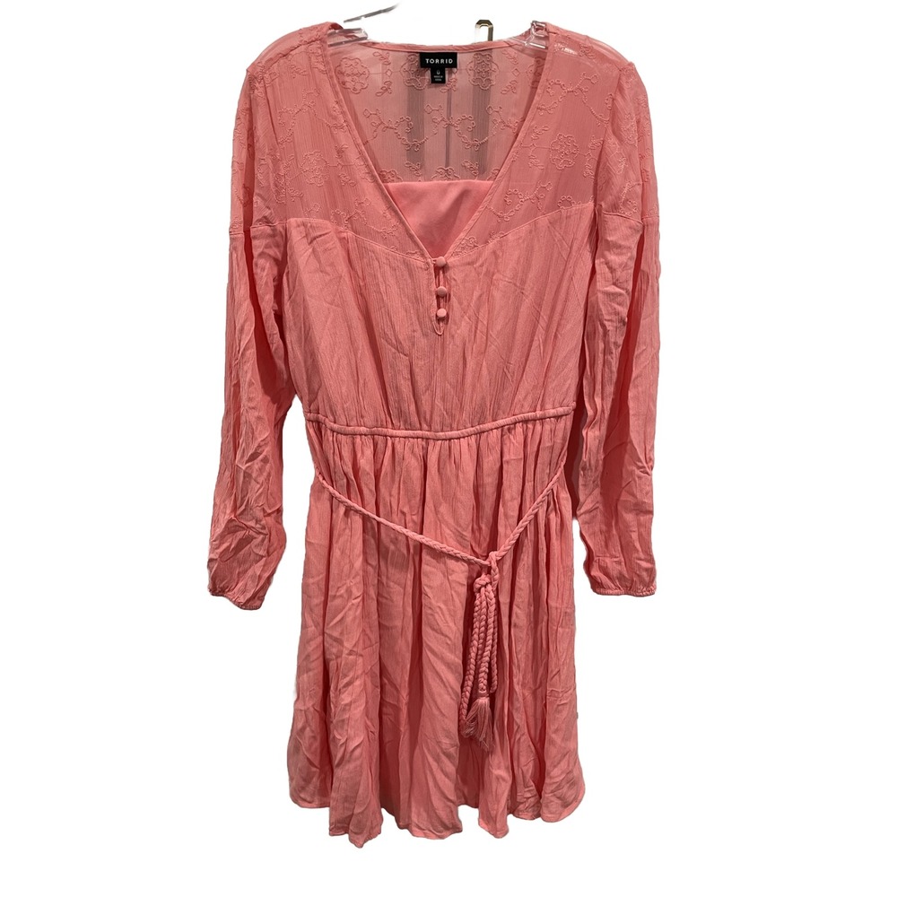 Torrid Light Weight Gauzey Lined Dress 0 peach Sheer lacey Plus‎ SI33